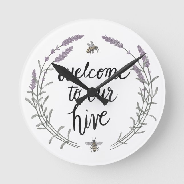 Happy to Bee Home Words II | Welcome to Our Hive Round Clock (Front)
