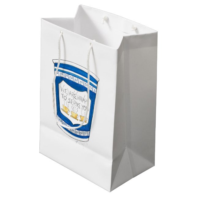 Happy to Serve Greek NYC Diner Coffee Cup Gift Bag (Back Angled)