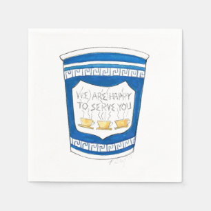 Happy To Serve You Blue NYC Greek Diner Coffee Cup Napkin