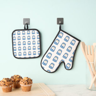 Happy To Serve You NYC Greek Diner Blue Coffee Cup Oven Mitt & Pot Holder Set