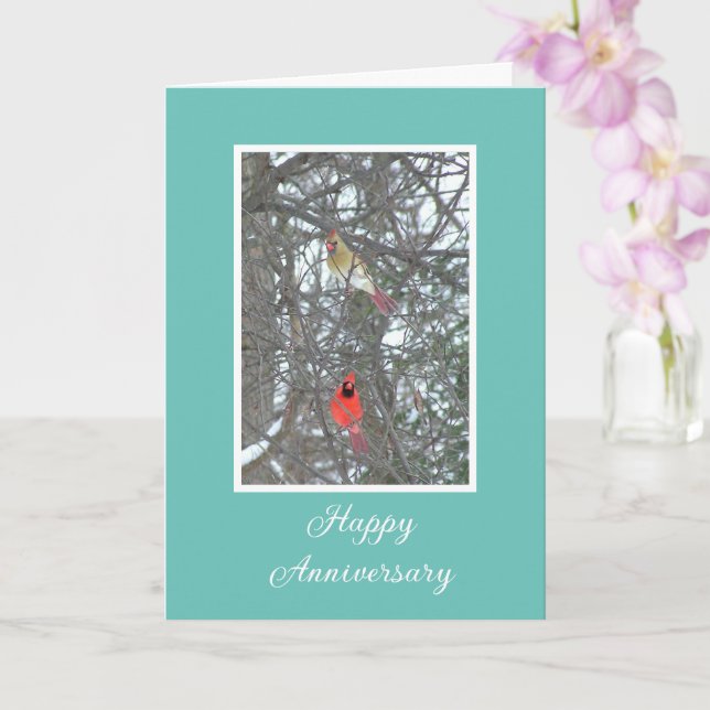 Happy Together/Anniversary/male & female cardinals Card (Orchid)