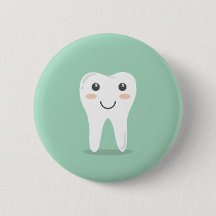 Happy Tooth cartoon dentist brushing toothbrush 6 Cm Round Badge