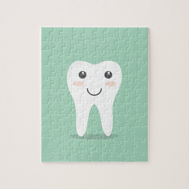 Happy Tooth cartoon dentist brushing toothbrush Jigsaw Puzzle (Vertical)