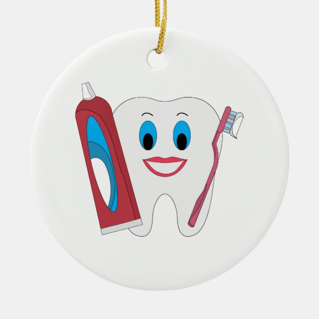 Happy Tooth Ceramic Tree Decoration (Front)