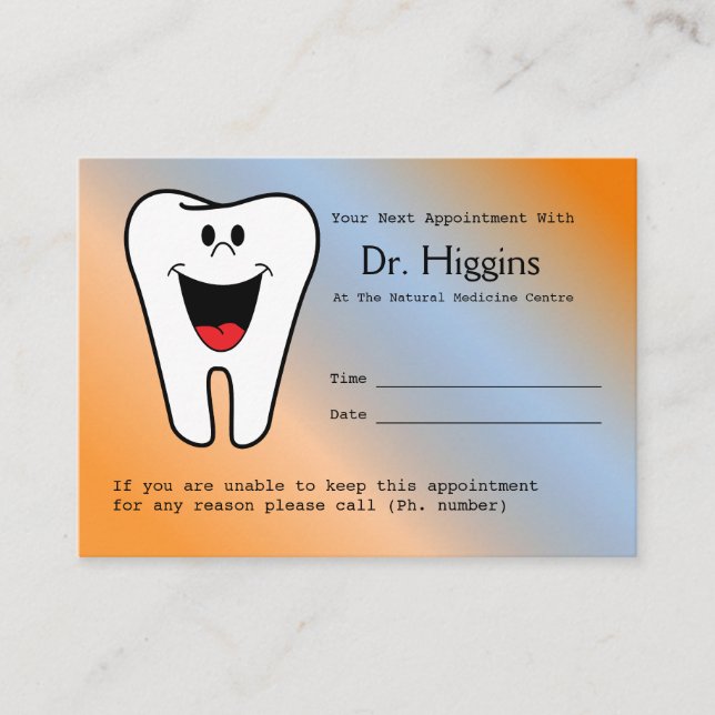 Happy Tooth Dentist Appointment Reminder (Front)
