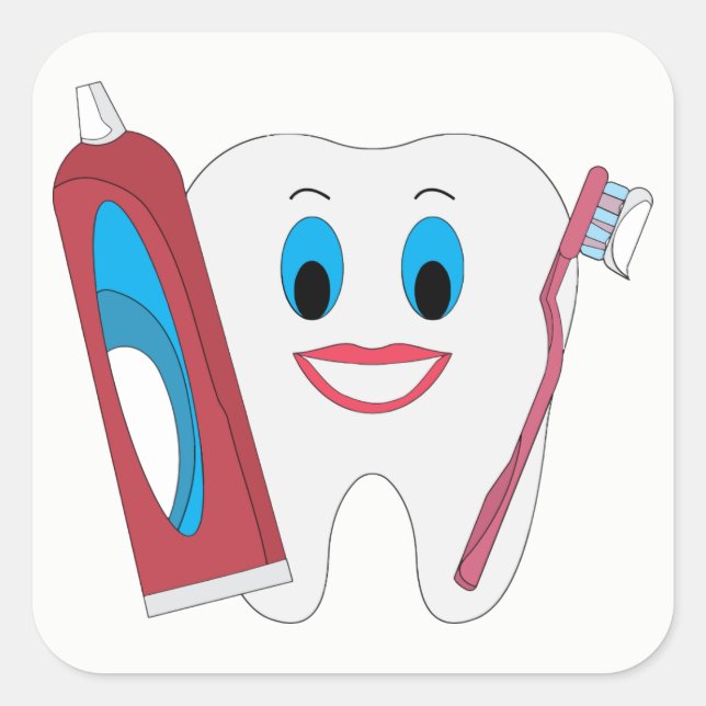 Happy Tooth Square Sticker (Front)