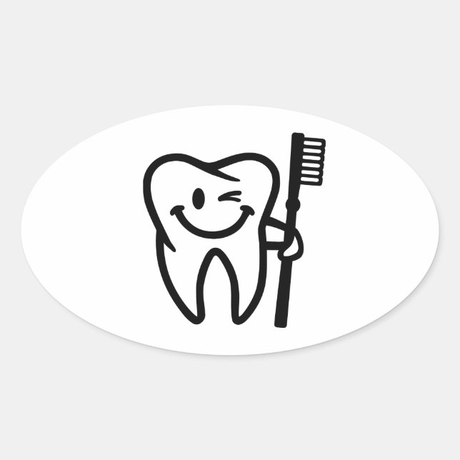 Happy tooth toothbrush oval sticker (Front)