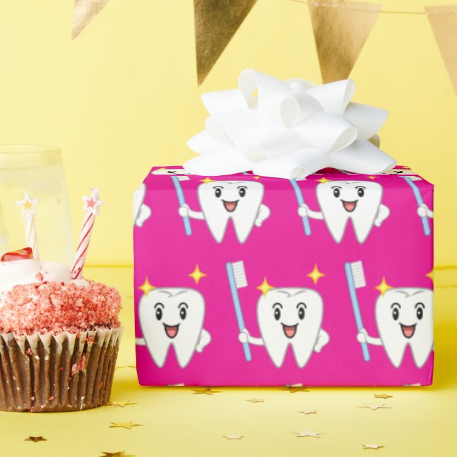 Happy Tooth With Toothbrush Wrapping Paper (Birthday Party)