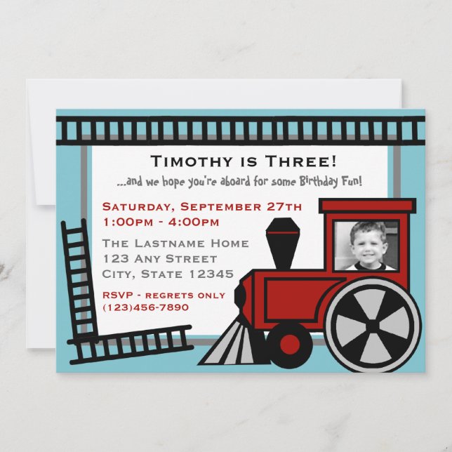 Happy Tracks Railroad Invitation/ Red Invitation (Front)