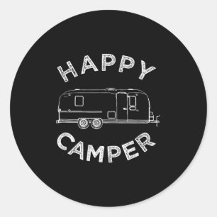 Happy Trailer Camper , Retro Camping Caravan Tee Classic Round Sticker