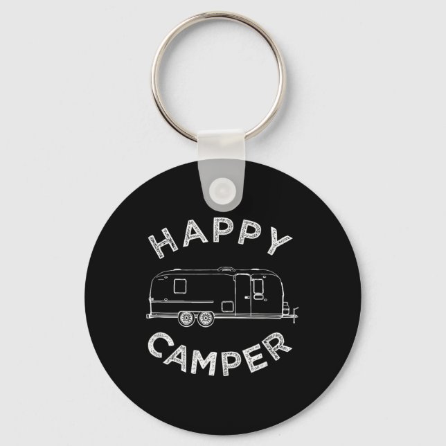 Happy Trailer Camper , Retro Camping Caravan Tee  Key Ring (Front)