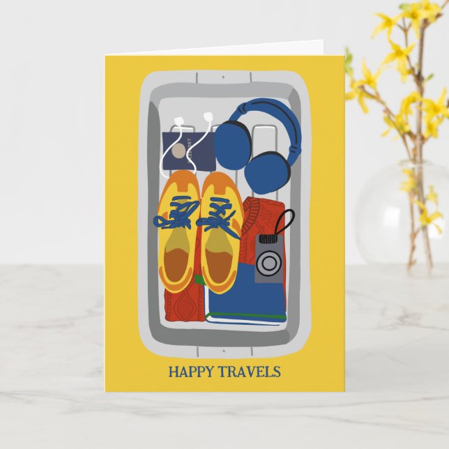 Happy Travels Aeroplane Tray Aesthetic Card (Yellow Flower)