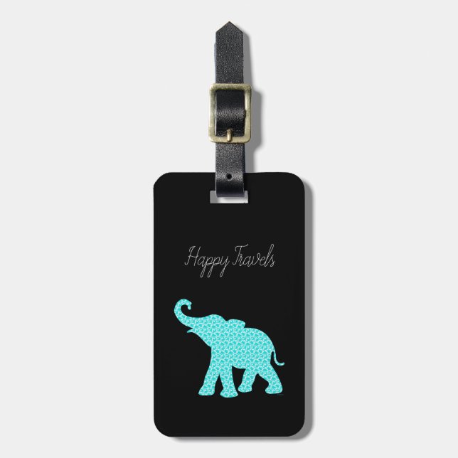 Happy Travels Elephant-Art Unique Luggage Tag (Front Vertical)