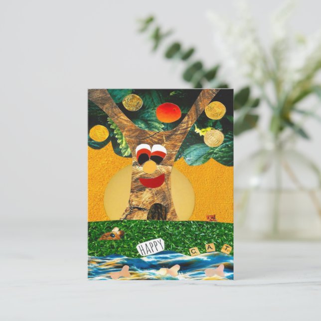 Happy tree for a happy cat balancing feng shui postcard (Standing Front)