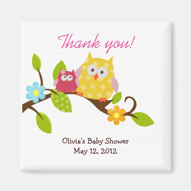 Happy Tree Owls Baby Shower Favour Magnet (Front)