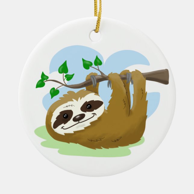 Happy Tree Sloth Ceramic Ornament (Front)