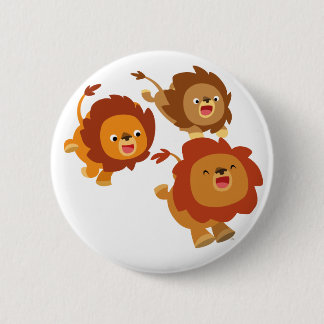 Happy Trio of Cute Cartoon Lions Button Badge