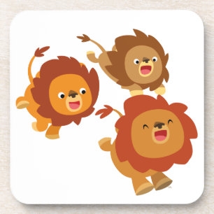 Happy Trio of Cute Cartoon Lions Coasters Set