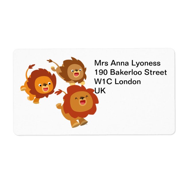 Happy Trio of Cute Cartoon Lions Label (Front)