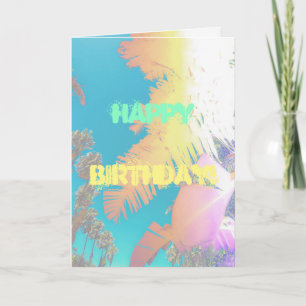 Happy Tropical Vibes Palm Trees Birthday Card