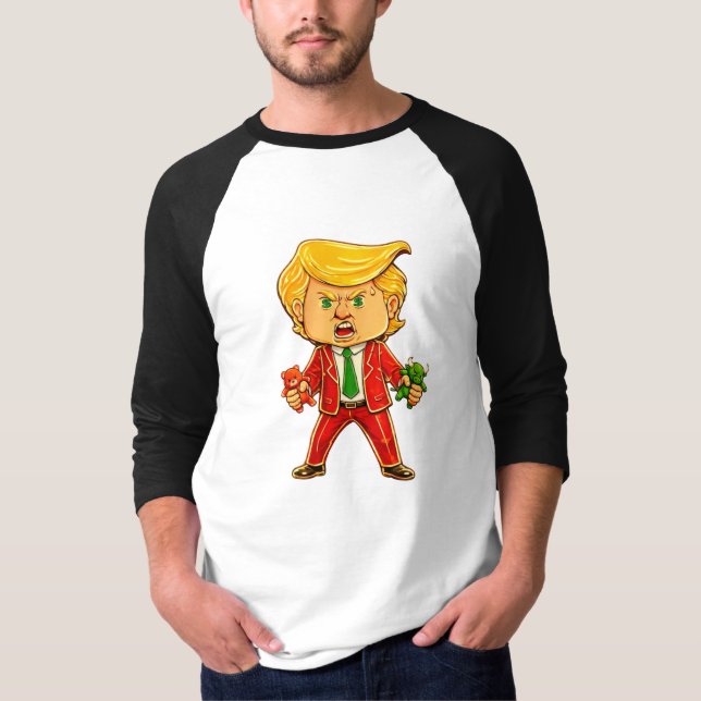 Happy Trump Funny Trump Bull Bear Trump Meme Chibi T-Shirt (Front)