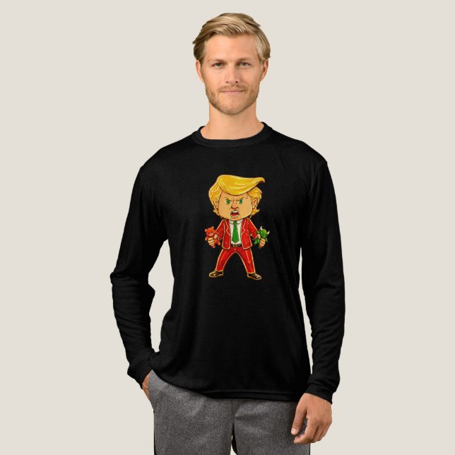 Happy Trump Funny Trump Bull Bear Trump Meme Chibi Tri-Blend Shirt (Full Front)