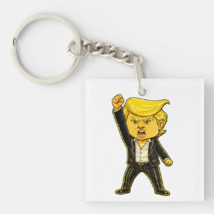Happy Trump Lapel Fight Fight Chibi Cartoon Meme Key Ring