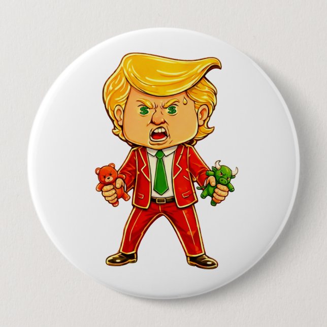 Happy Trump Pin Funny Trump Bull Bear Trump Meme (Front)