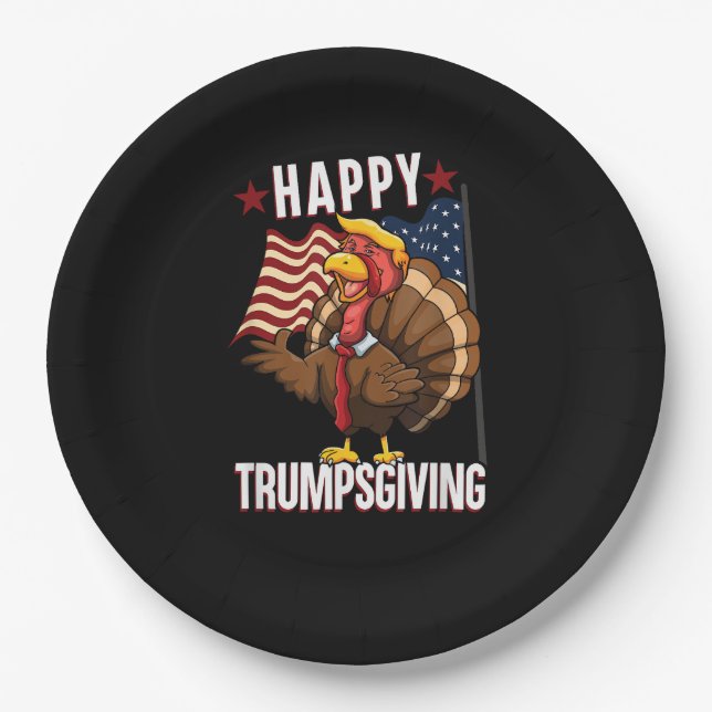 Happy Trumpsgiving Funny Thanksgiving Turkey Trump Paper Plate (Front)