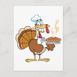Happy Turkey Chef With Pie Postcard