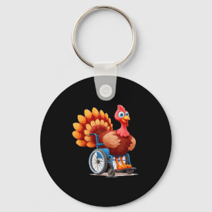 Happy Turkey Costume In Wheelchair For Thanksgivin Key Ring