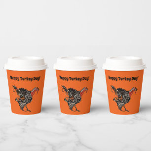 Happy Turkey Day Cartoon Thanksgiving Drawing Paper Cups