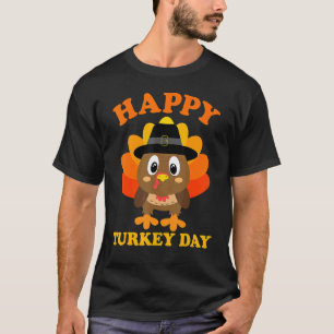 Happy Turkey Day   Cute Little Pilgrim   Thanksgiv T-Shirt