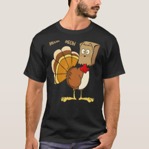 Happy Turkey Day Fake Cat Meow Thanksgiving Turk T-Shirt