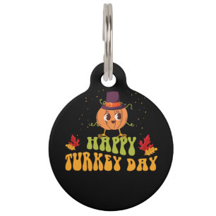 happy turkey day fall thanksgiving day special pet tag