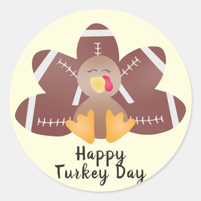 Happy Turkey Day Football Feathers Classic Round Sticker (Front)