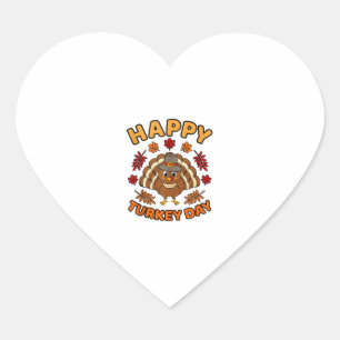 Happy Turkey Day Funny Thanksgiving Family Men Wom Heart Sticker