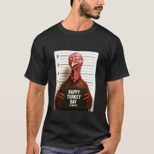 Happy Turkey Day Funny Thanksgiving Mugshot T-Shirt