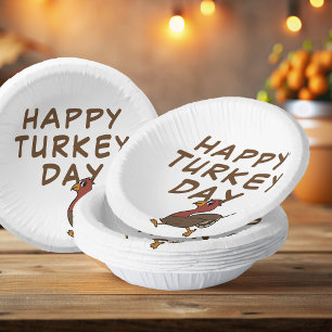 Happy Turkey Day Funny Thanksgiving Paper Bowls Plate