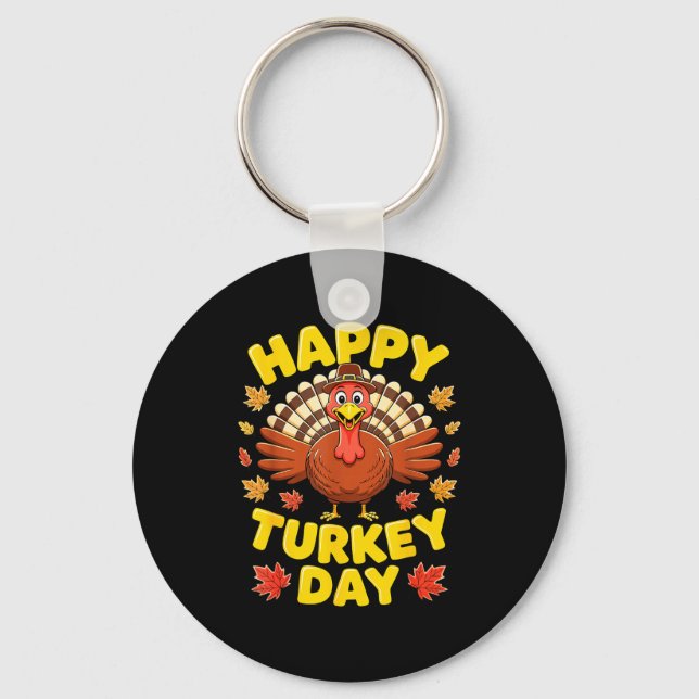 Happy Turkey Day Shirt Men Women Kids Family Thank Key Ring (Front)