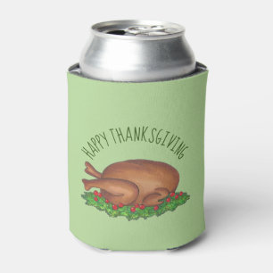 Happy Turkey Day Thanksgiving Dinner Cranberries Can Cooler