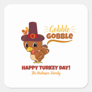 Happy Turkey Day Thanksgiving Family Name Gift Tag
