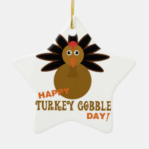 Happy Turkey Gobble Day Thanksgiving Ceramic Tree Decoration