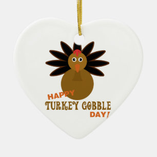 Happy Turkey Gobble Day Thanksgiving Ceramic Tree Decoration