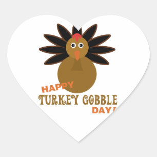 Happy Turkey Gobble Day Thanksgiving Heart Sticker