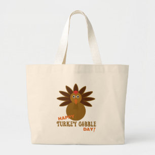 Happy Turkey Gobble Day Thanksgiving Large Tote Bag