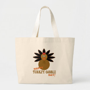 Happy Turkey Gobble Day Thanksgiving Large Tote Bag