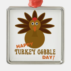 Happy Turkey Gobble Day Thanksgiving Metal Tree Decoration