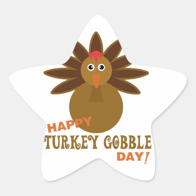 Happy Turkey Gobble Day Thanksgiving Star Sticker (Front)