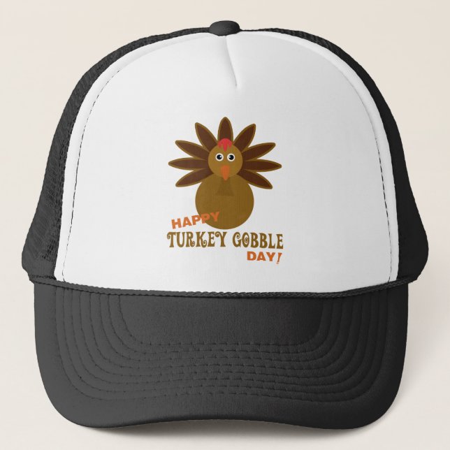 Happy Turkey Gobble Day Thanksgiving Trucker Hat (Front)